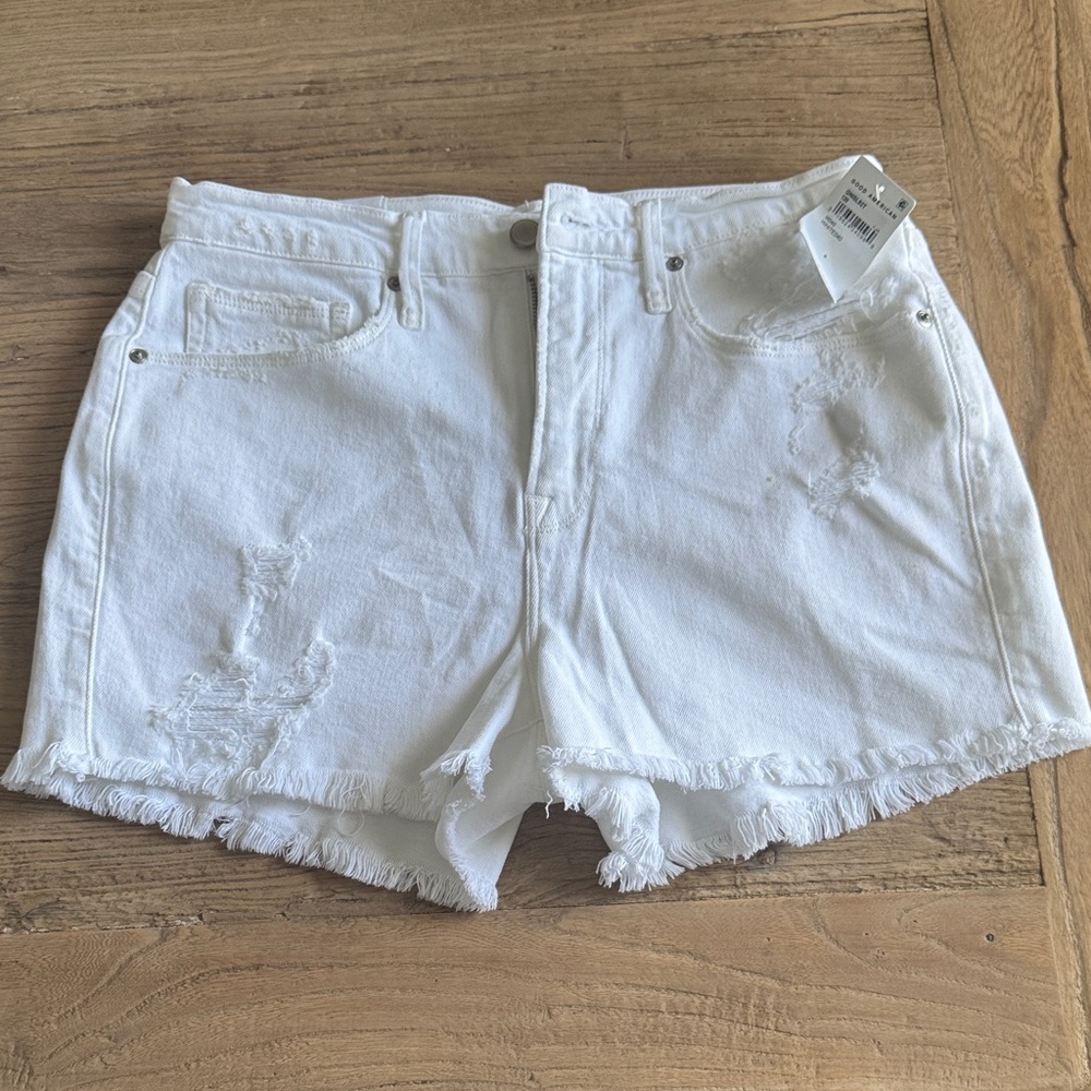 Good American White Frayed Jean Shorts